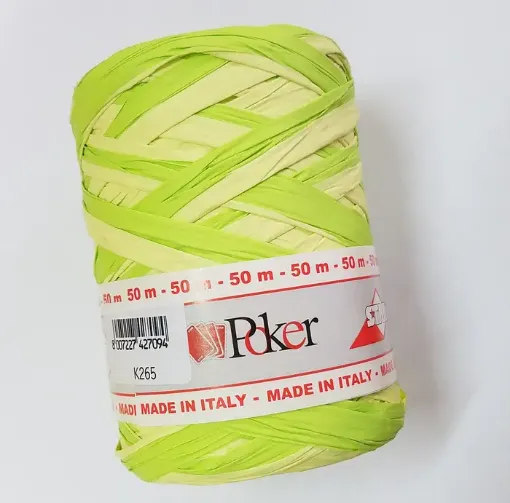 Imagen de Cinta de papel trenzado "POKER" "STAR" color verde manzana con verde claro *5 mts