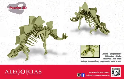 Imagen de Puzzle 3D de MDF calado laser modelo Stegosaurus