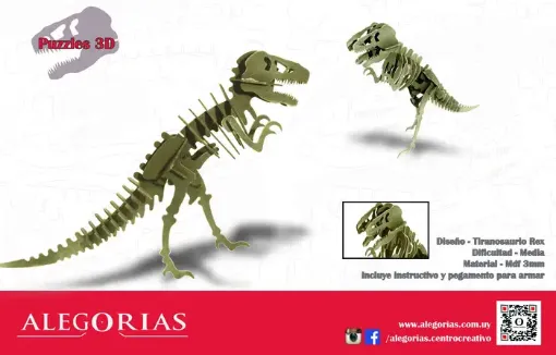 Imagen de Puzzle 3D de MDF calado laser modelo Tiranosaurio Rex