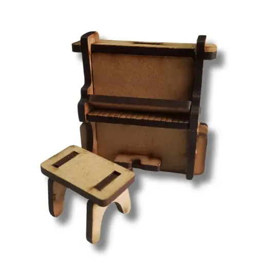 Imagen de Mueble de MDF de casita para Familia mini modelo piano con taburete chico 6x2.5x6cms