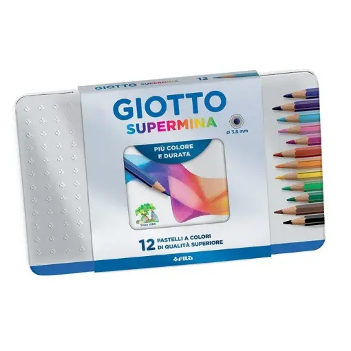 Imagen de Lapices de color "GIOTTO" SUPERMINA de 3.8mms en caja de metal de 12 colores