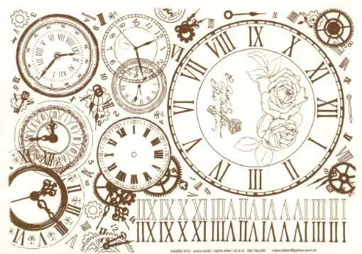 Imagen de Calco vitrificable para pintura sobre porcelana 35*25cms. diseño "reloj 2"  