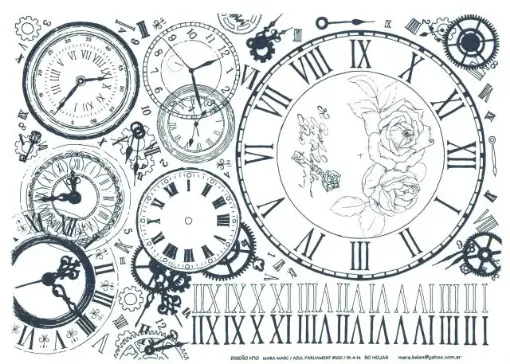 Imagen de Calco vitrificable para pintura sobre porcelana 35*25cms. diseño "reloj" 