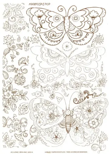 Imagen de Calco vitrificable para pintura sobre porcelana 35*25cms. diseño "mariposas pop" 