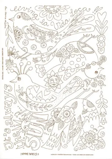Imagen de Calco vitrificable para pintura sobre porcelana 35*25cms. diseño "hippie birds 3" 