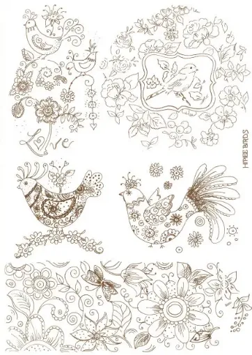 Imagen de Calco vitrificable para pintura sobre porcelana 35*25cms. diseño "hippie birds" 
