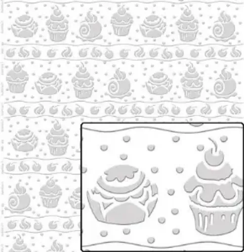 Imagen de Papel con relieve blanco "LITOARTE" 240gr de 31*65cms. diseño Cupcakes