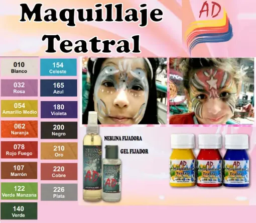 Imagen de Maquillaje teatral "AD" en frasco de 40ml 50grs variedad de colores