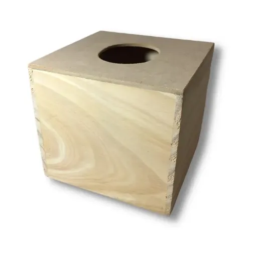 Imagen de Servilletero alto para Kleenex de pino con tapa de MDF con agujero redondo de 14x14x12.5cms.