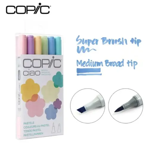 Imagen de Set de marcadores profesionales COPIC CIAO alcohol doble punta  set de 6 colores con tonalidades Pasteles
