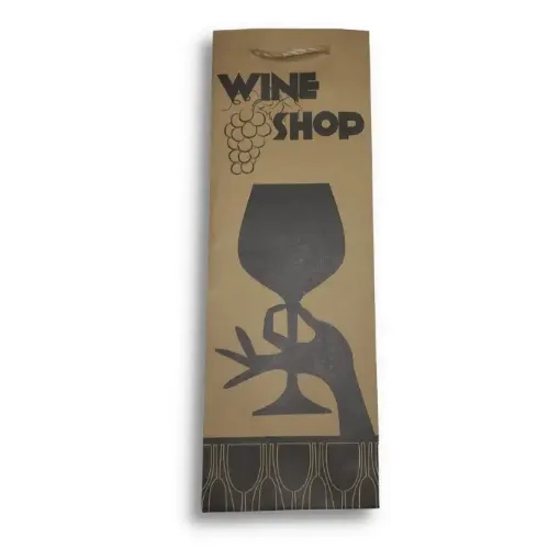 Imagen de Bolsa de papel kraft para vino con asa cordon 12*36cms. modelo Wine Shop *12 unidades