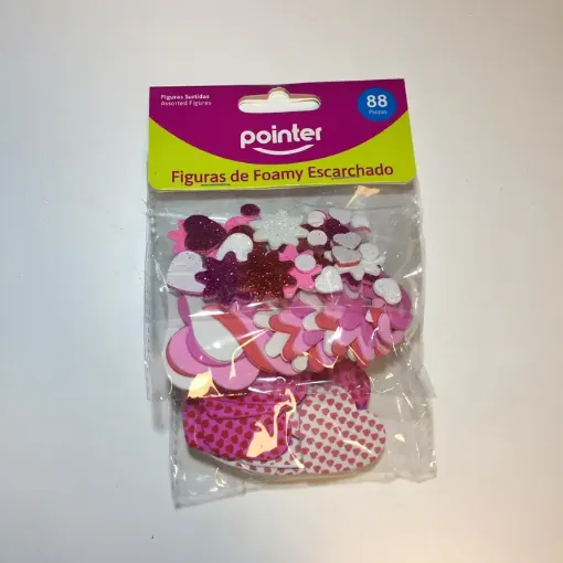 Imagen de Apliques de goma eva adhesivos "POINTER" corazones y flores con glitter