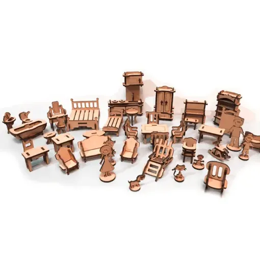 Imagen de Set de 40 muebles de MDF para casita con Familia mini