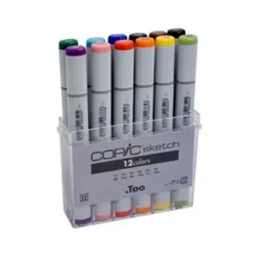 Imagen de Set de marcadores profesionales COPIC SKETCH alcohol doble punta set de 12 colores basicos