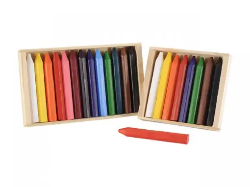 Imagen de Crayolas triangulares de 10cms. en cajoncito de madera INFANTOZZI  *8 colores diferentes