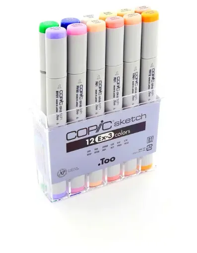 Imagen de Set de marcadores profesionales COPIC SKETCH alcohol doble punta set de 12 colores Ex-3