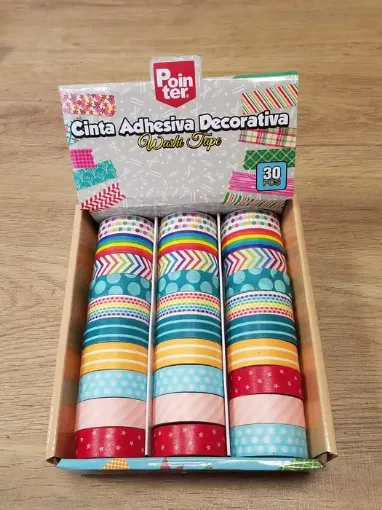 Imagen de Cinta adhesiva de papel decorativa Washi tape de 15mms caja con 30 unidades