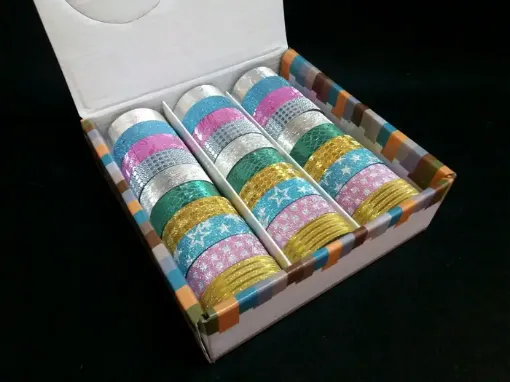 Imagen de Cinta adhesiva washi tape decorada con brillo de 15mms POINTER caja con 30 rollos