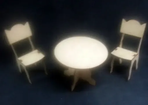 Imagen de Mueble para casa de munecas de MDF corte laser JUEGO DE COMEDOR Mesa con 2 sillas