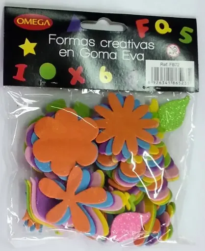 Imagen de Apliques de goma eva "OMEGA" formas flores y hojas con glitter autoadhesivas *72 unidades
