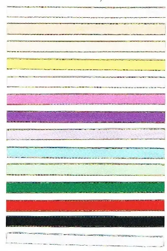 Imagen de Cinta satinada con borde metalizado de ancho 3/8"=1cm en rollo de 45 mts variedad de colores