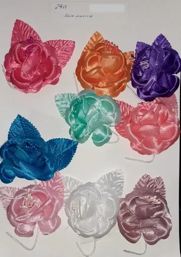 Imagen de Ramito de rosa de 6cms nacarada con hoja y perlas cod.2911 color Azul
