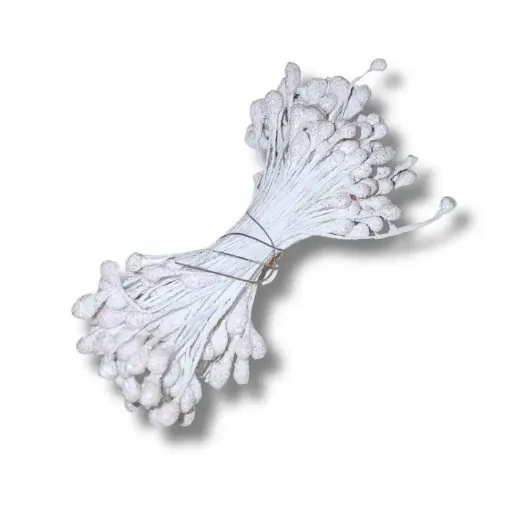 Imagen de Pistilos medianos con escarcha o glitter en atado - Blanco