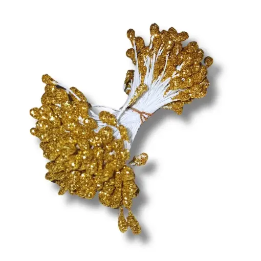 Imagen de Pistilos medianos con escarcha o glitter en atado - Dorado 41