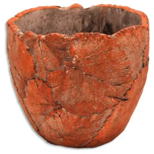 Imagen de Maceta porta maceta de ceramica con motivo hojas patinada 12*14cms. LIQUIDACION