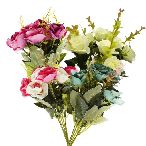 Imagen de Ramo de rosas rococco artificiales seco de 30cms 10 flores de 4 cms Variedad de colores