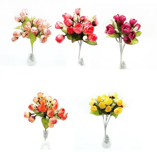 Imagen de Ramo de flores artificiales mini pimpollito rococo nevado de 30cms 15 flores Variedad de colores