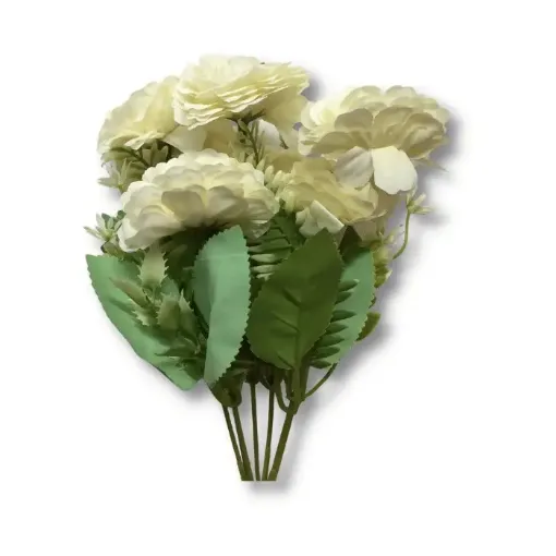 Imagen de Ramo de mini calendula con follaje plastico *7 flores A2078 color blanco