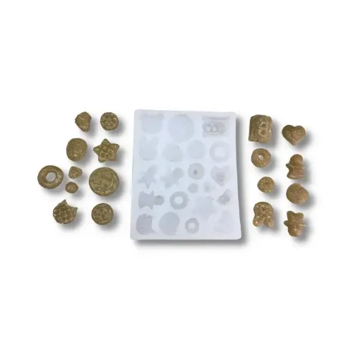 Imagen de Molde de silicona para resina y masas nro.075 modelo galletas mini *21 formas entre 1 y 2cms.
