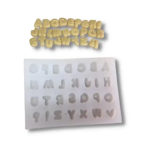 Imagen de Molde de silicona para resina y masas nro.004 modelo abecedario chico letras de 1.2cms. aprox.