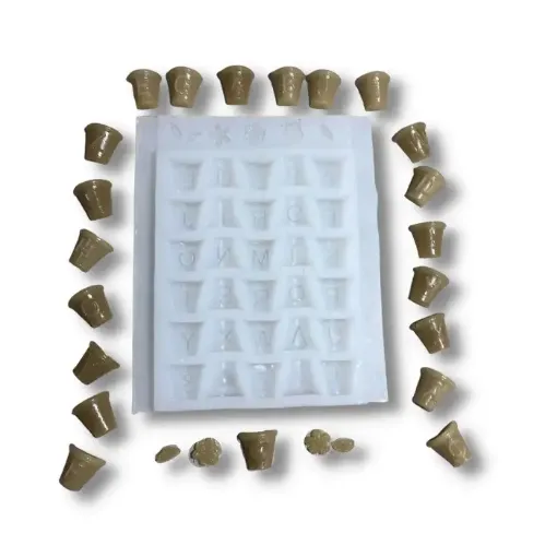 Imagen de Molde de silicona para resina y masas nro.141 modelo abecedario macetas de 1.5cms. aprox.