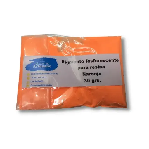 Imagen de Pigmento fosforescente en polvo para resina liquida o barniz al agua BRILLA EN LA OSCURIDAD *30 grs. color Naranja