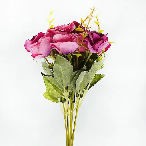 Imagen de Ramo de rosas rococco artificiales seco de 30cms 10 flores de 4 cms color Fucsia