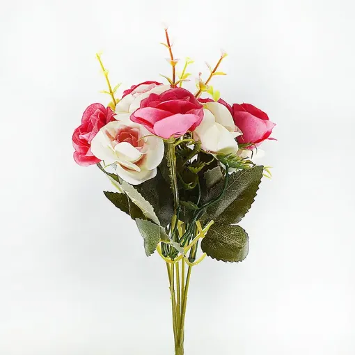 Imagen de Ramo de rosas rococco artificiales seco de 30cms 10 flores de 4 cms color Rosado y marfil