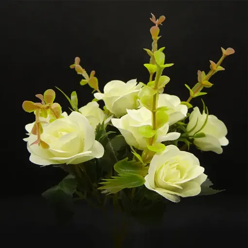 Imagen de Ramo de rosas rococco artificiales seco de 30cms 10 flores de 4 cms color Amarillo