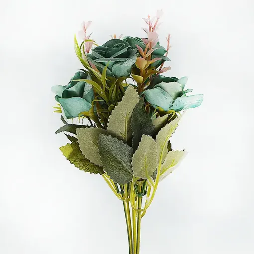 Imagen de Ramo de rosas rococco artificiales seco de 30cms 10 flores de 4 cms color Verde seco