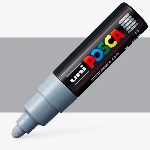Imagen de Marcador a base de tinta pigmentada al agua UNI POSCA PC-7M trazo grueso de 4.5 a 5.5 mms. color GRIS 94
