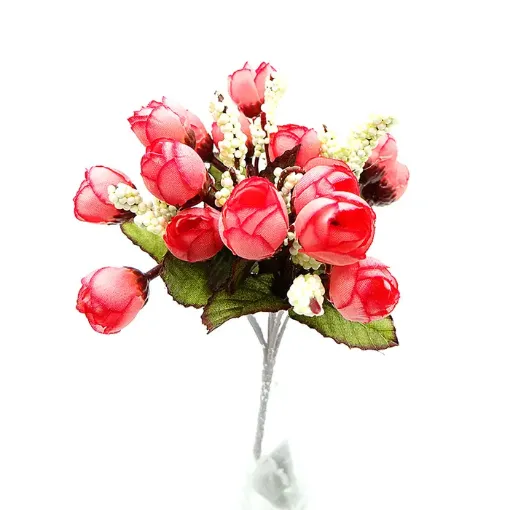 Imagen de Ramo de flores artificiales mini pimpollito rococo nevado de 30cms 15 flores color Rojo