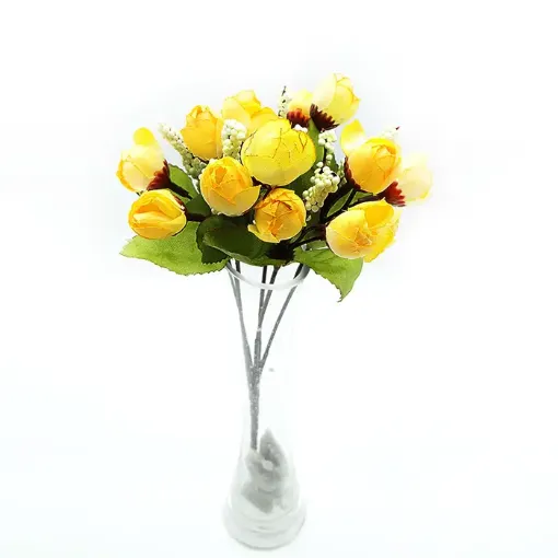 Imagen de Ramo de flores artificiales mini pimpollito rococo nevado de 30cms 15 flores color Amarillo