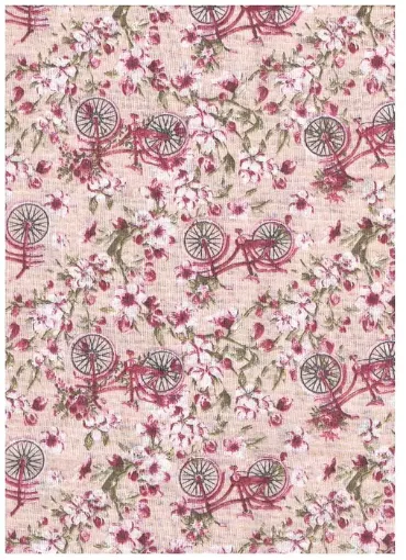Imagen de Tela para Patchwork 100% algodon de 100*150cms. cod.46897/02 Bicicletas y flores rosa