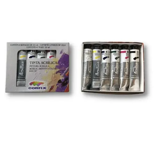 Imagen de Set de Acrilicos en pomo tinta acrilica CORFIX caja de 6 pomos de 20ml colores B