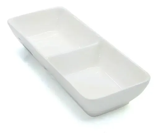 Imagen de Salsera doble de porcelana ceramica esmaltada blanca forma rectangular x2 de 15x7x3.5cms.
