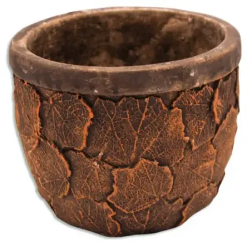 Imagen de Maceta porta maceta de ceramica con motivo hojas patinada 12*14cms. LIQUIDACION