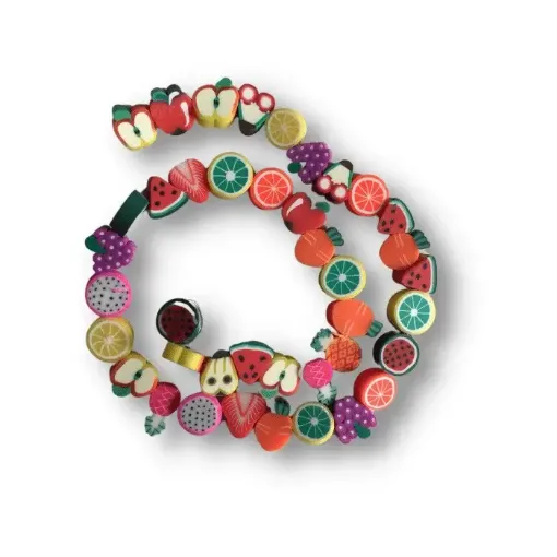 Imagen de Cuentas de fimo con forma fruta de 1cms. Colores en hilo 40cms