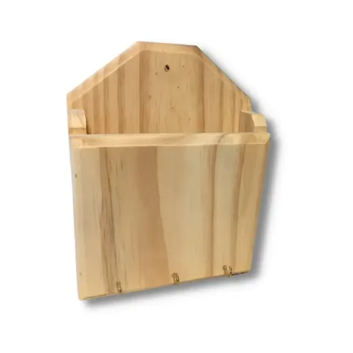 Imagen de Portarecibos tarjetero de madera de pino de 20x7x25cms. con 3 pitones