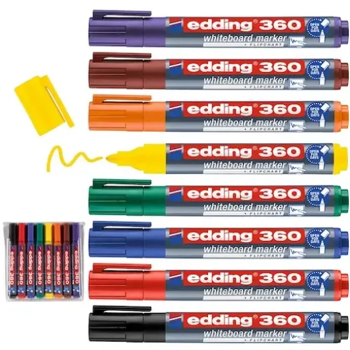 Imagen de Marcadores EDDING 360 para pizarra trazo 1.5 y 3mms. set de 8 colores deiferentes